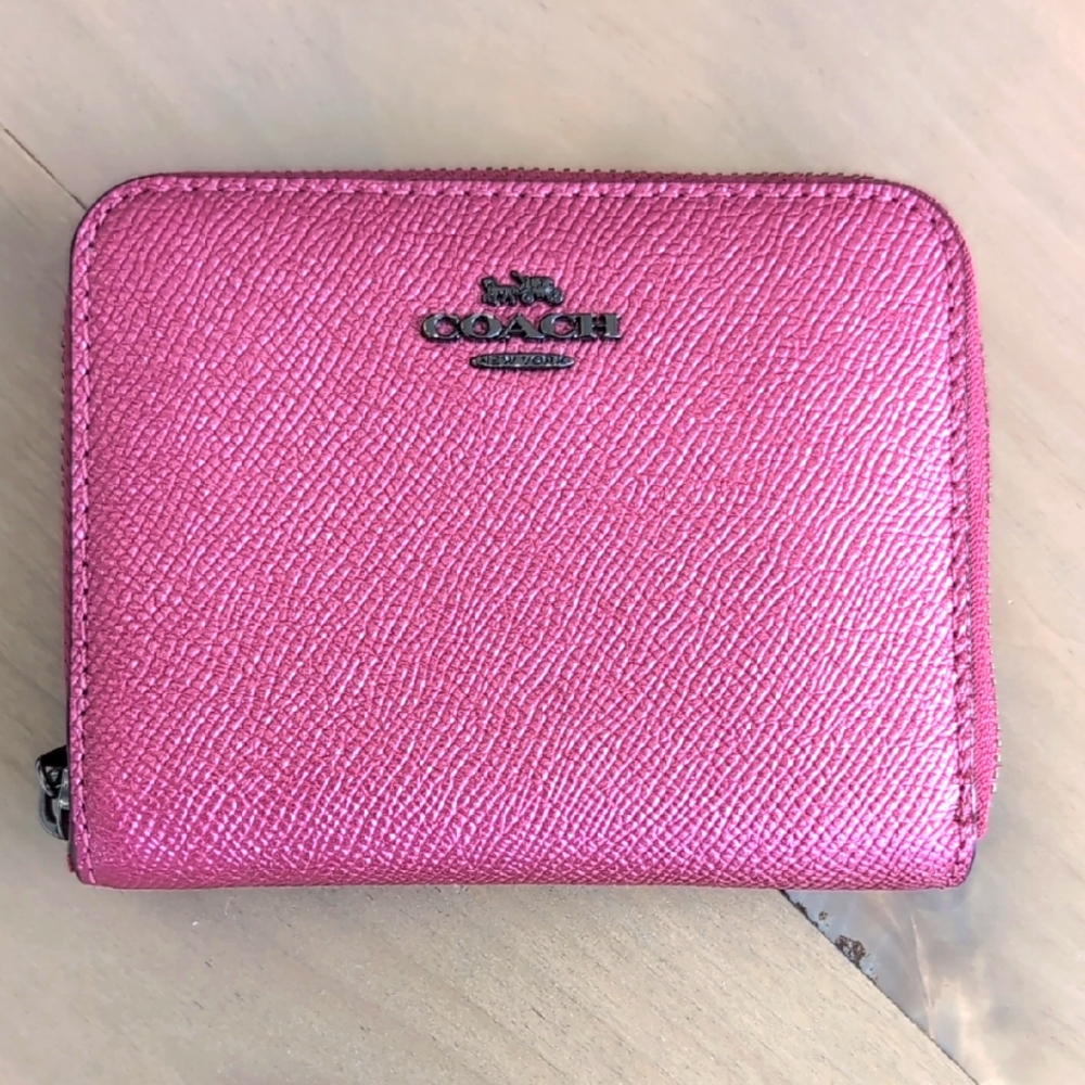 Coach Metallic Magenta Cross-grain Leather Wallet